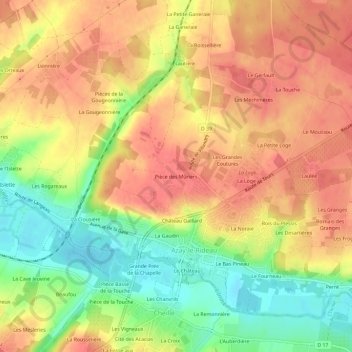 Topografische kaart Pièce des Mûriers, hoogte, reliëf