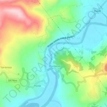 Topografische kaart Tevere morto, hoogte, reliëf