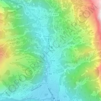 Topografische kaart Le Sarret, hoogte, reliëf
