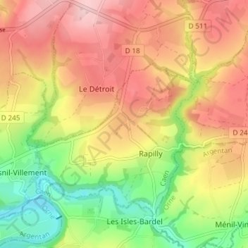 Topografische kaart Les Quesnets, hoogte, reliëf