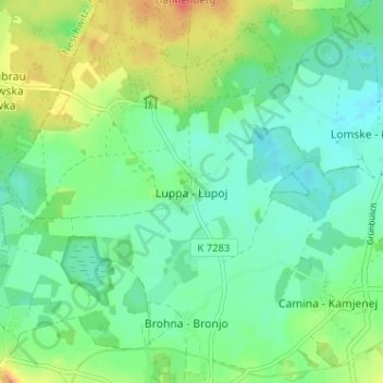 Topografische kaart Luppa, hoogte, reliëf