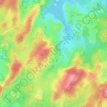 Topografische kaart Les Salles, hoogte, reliëf
