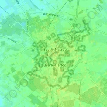 Topografische kaart Baarle, hoogte, reliëf