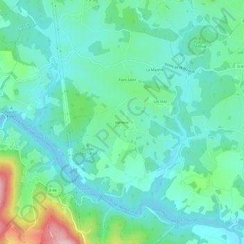 Topografische kaart Jalinoux, hoogte, reliëf