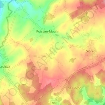 Topografische kaart Jodenville, hoogte, reliëf