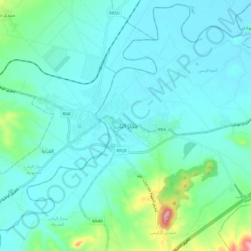 Topografische kaart Medjez El-Bab, hoogte, reliëf