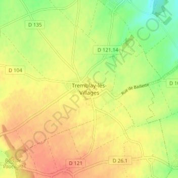 Topografische kaart Tremblay-les-Villages, hoogte, reliëf