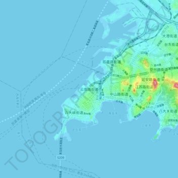 Topografische kaart 云南路街道, hoogte, reliëf
