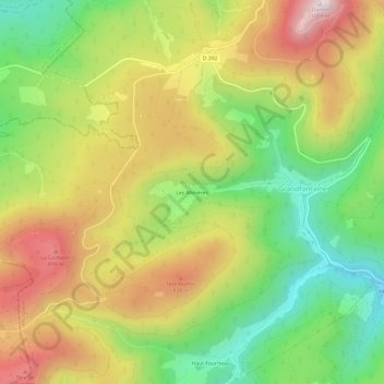 Topografische kaart Les Minières, hoogte, reliëf