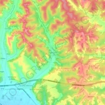 Topografische kaart Valenzani, hoogte, reliëf