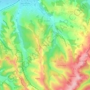Topografische kaart Champagnac, hoogte, reliëf