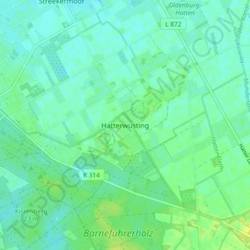 Topografische kaart Hatterwüsting, hoogte, reliëf