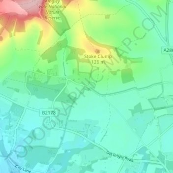 Topografische kaart West Stoke, hoogte, reliëf