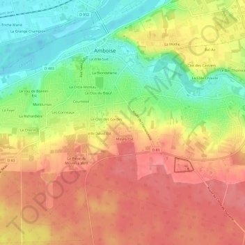 Topografische kaart Les Sablonnières, hoogte, reliëf