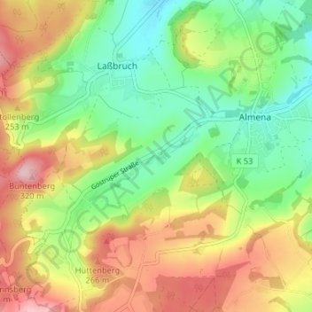 Topografische kaart Malmershaupt, hoogte, reliëf