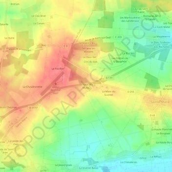 Topografische kaart Le Patis des Mules, hoogte, reliëf