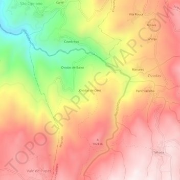 Topografische kaart Ovadas de Cima, hoogte, reliëf