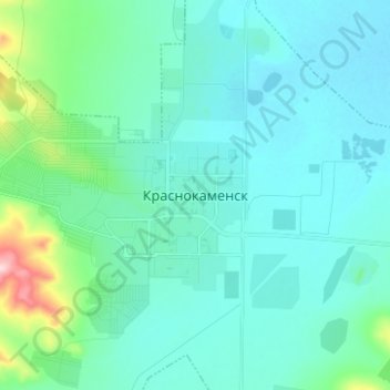Topografische kaart Krasnokamensk, hoogte, reliëf
