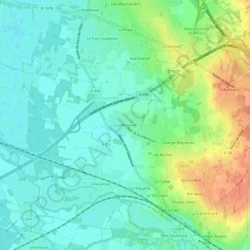 Topografische kaart La Villeneuve, hoogte, reliëf