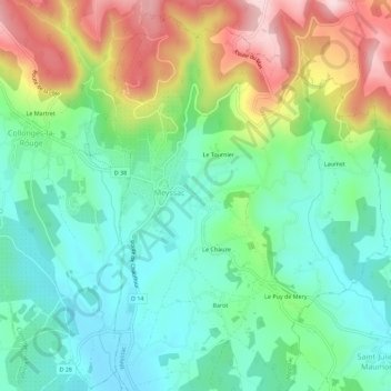 Topografische kaart La Foucherie, hoogte, reliëf