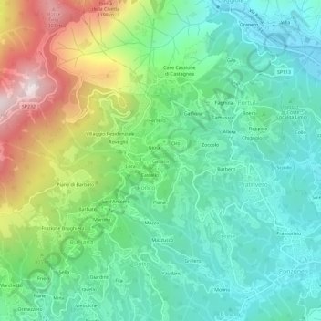 Topografische kaart Guala, hoogte, reliëf