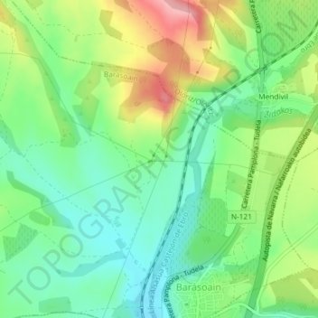 Topografische kaart Osacar, hoogte, reliëf
