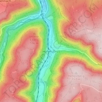 Topografische kaart Höfen (Enz), hoogte, reliëf