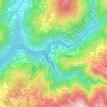 Topografische kaart Sidrós, hoogte, reliëf