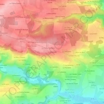 Topografische kaart La Potelière, hoogte, reliëf