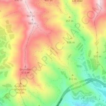 Topografische kaart Rambla del Agua, hoogte, reliëf