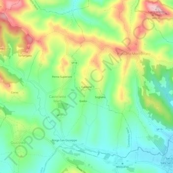Topografische kaart Cassone, hoogte, reliëf