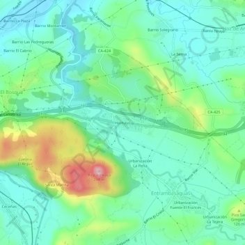 Topografische kaart Hoznayo, hoogte, reliëf