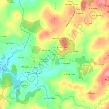 Topografische kaart Sobrado, hoogte, reliëf