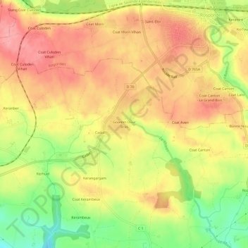 Topografische kaart Goarem Dour Bras, hoogte, reliëf