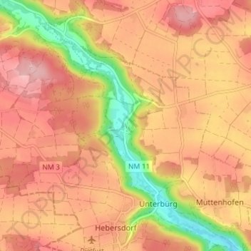Topografische kaart Staadorf, hoogte, reliëf