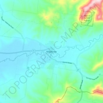 Topografische kaart Killarney, hoogte, reliëf