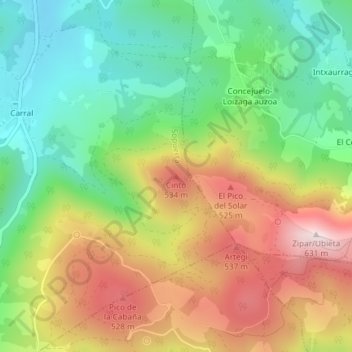 Topografische kaart Cinto, hoogte, reliëf