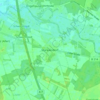 Topografische kaart Marklendorf, hoogte, reliëf
