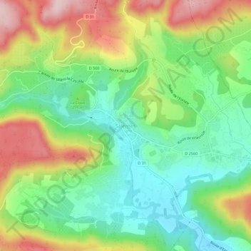 Topografische kaart Salernes, hoogte, reliëf