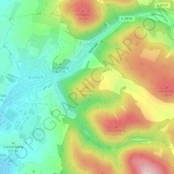 Topografische kaart Komberg, hoogte, reliëf