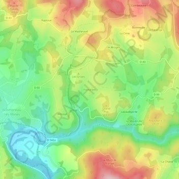 Topografische kaart Fontaneix, hoogte, reliëf