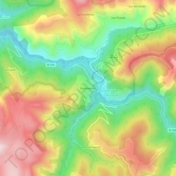 Topografische kaart Balazuègnes, hoogte, reliëf