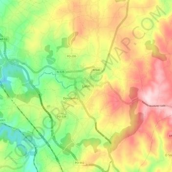 Topografische kaart Lalín, hoogte, reliëf