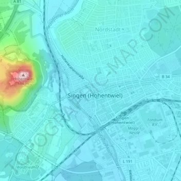 Topografische kaart Oberes Schloss, hoogte, reliëf