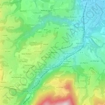 Topografische kaart Les Molettes, hoogte, reliëf