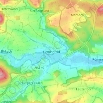 Topografische kaart Gemeinfeld, hoogte, reliëf