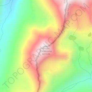 Topografische kaart Mount Oklahoma, hoogte, reliëf