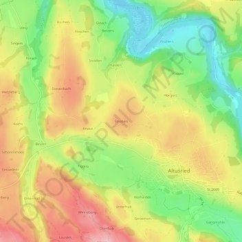 Topografische kaart Strobels, hoogte, reliëf
