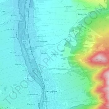 Topografische kaart Unterluß, hoogte, reliëf