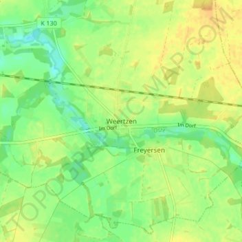 Topografische kaart Weertzen, hoogte, reliëf
